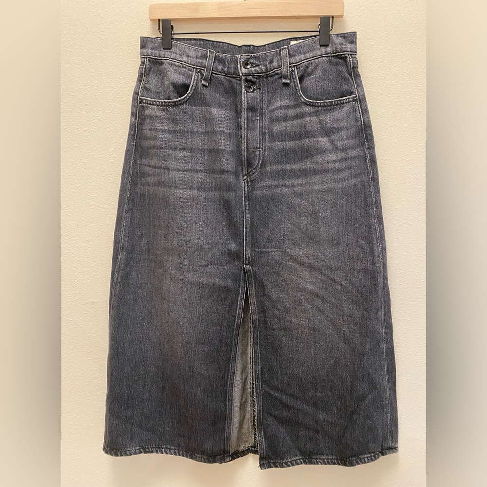 Rag & Bone Women's Marlowe Black Midi Front Slit Denim Jean Skirt Size 30